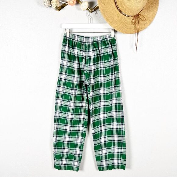 Eberjey Flannel Long PJ Pajama Set Green Tartan Plaid Cotton Womens Size Small - Picture 10 of 13